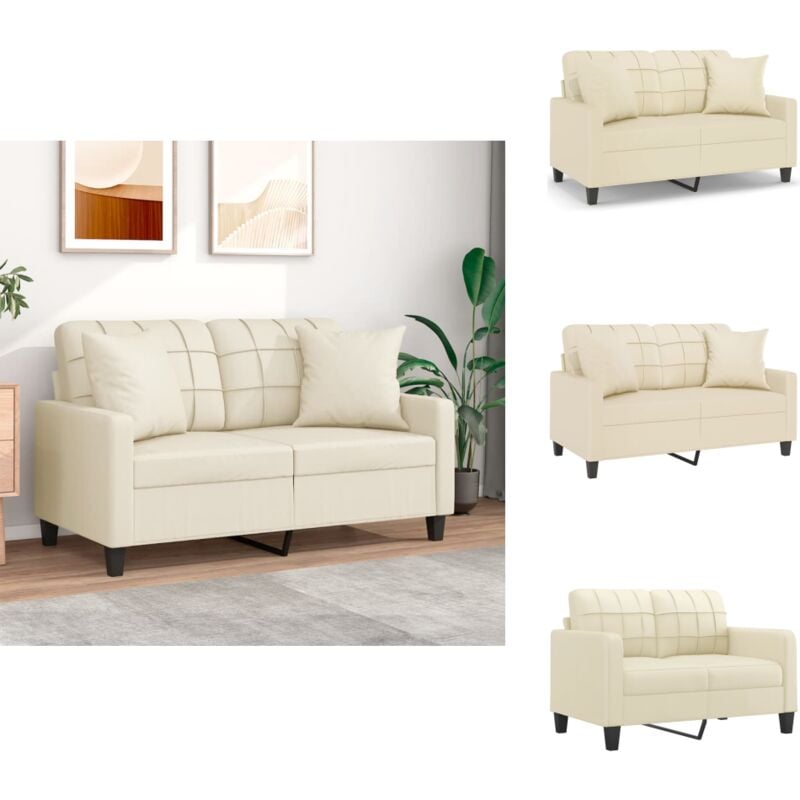 2-Sitzer-Sofa mit Zierkissen Creme 120 cm Kunstleder - 2-Sitzer-Sofa - Couch - Wohnzimmersofa - Cremefarbenes Sofa - Lederlook Sofa