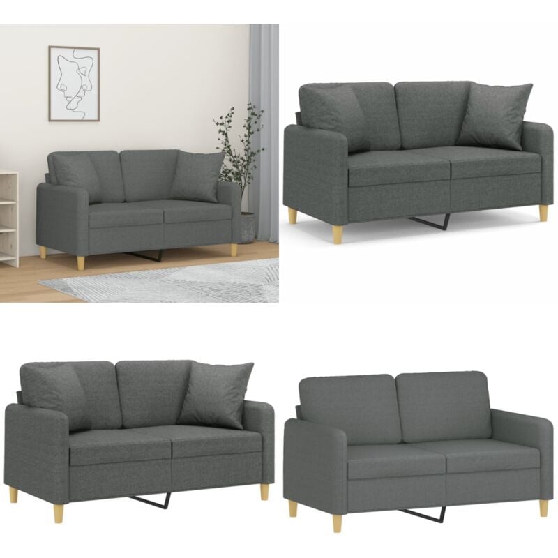 2-Sitzer-Sofa mit Zierkissen Dunkelgrau 120 cm Stoff - 2-Sitzer-Sofa - Wohnlandschaft - Grau Sofa - Couchtisch - Gemütliches Sofa - Home & Living