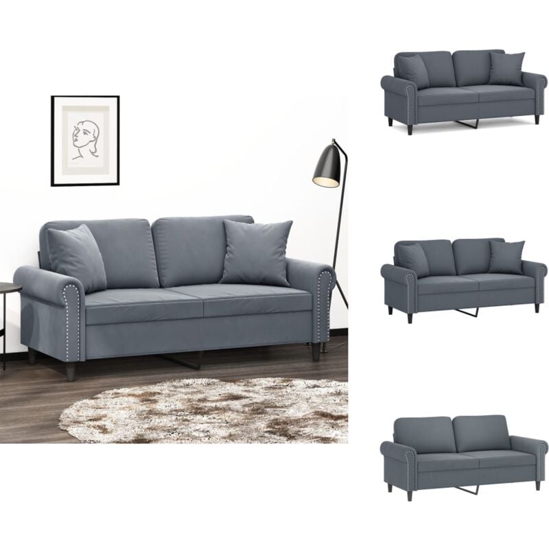 2-Sitzer-Sofa mit Zierkissen Dunkelgrau 140 cm Samt - Samtsofa - 2-Sitzer-Sofa - Wohnzimmersofa - Grau Sofa - Gemütliches Sofa