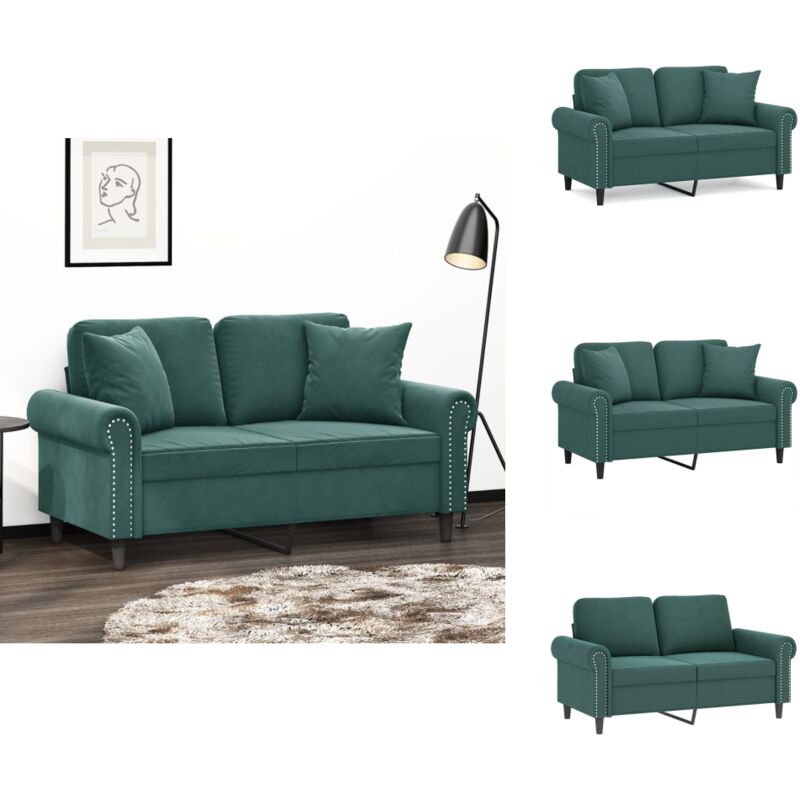 2-Sitzer-Sofa mit Zierkissen Dunkelgrün 120 cm Samt - Samtsofa - Wohnzimmersofa - 2er Sofa - Dunkelgrünes Sofa - Gemütliches Sofa