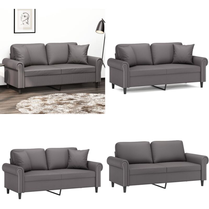 2-Sitzer-Sofa mit Zierkissen Grau 140 cm Kunstleder - 2-Sitzer-Sofa - Graues Sofa - Wohnzimmersofa - Couchtisch - Ledercouch - Home & Living