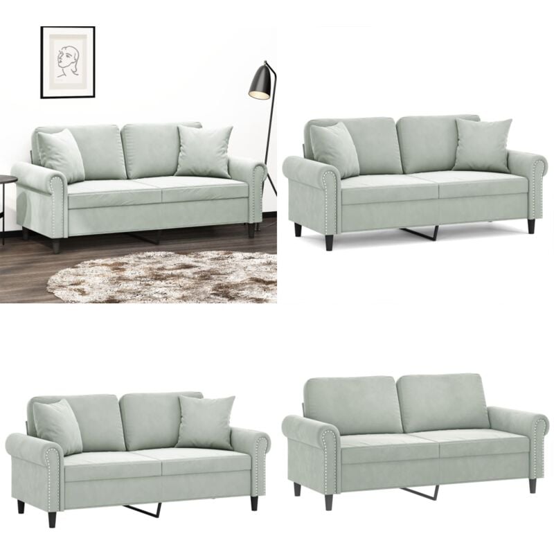 2-Sitzer-Sofa mit Zierkissen Hellgrau 140 cm Samt - Samtsofa - Wohnlandschaft - 2er Sofa - Grau Sofa - Gemütliches Sofa - Home & Living