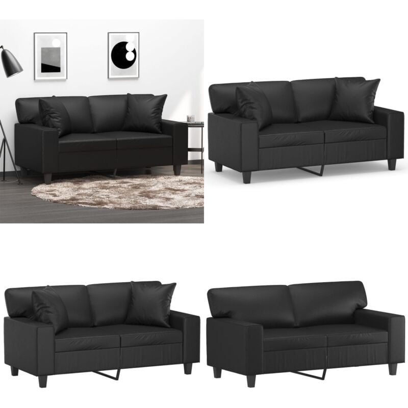 2-Sitzer-Sofa mit Zierkissen Schwarz 120 cm Kunstleder - 2-Sitzer-Sofa - Schwarzes Sofa - Couch Schwarz - Wohnzimmersofa - Ledercouch - Home & Living