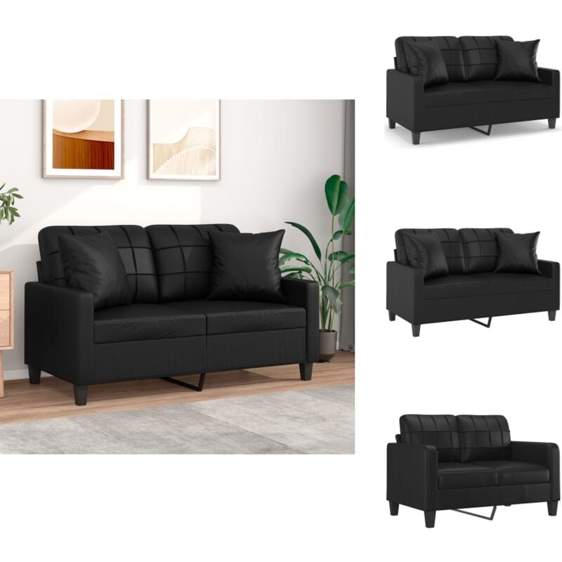 2-Sitzer-Sofa mit Zierkissen Schwarz 120 cm Kunstleder - 2-Sitzer Sofa - Schwarzes Sofa - Leder Sofa - Wohnzimmersofa - Lounge Sofa