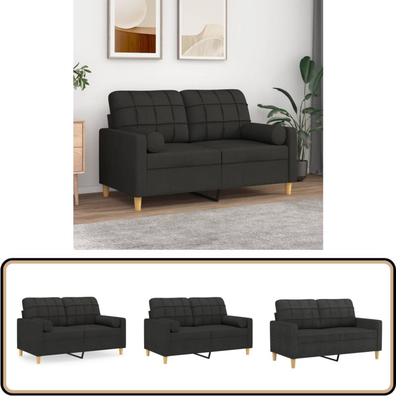2-Sitzer-Sofa mit Zierkissen Schwarz 120 cm Stoff - 2-Sitzer-Sofa - Schwarzes Sofa - Wohnzimmersofa - Gemütliches Sofa - Schaumstoff Sofa