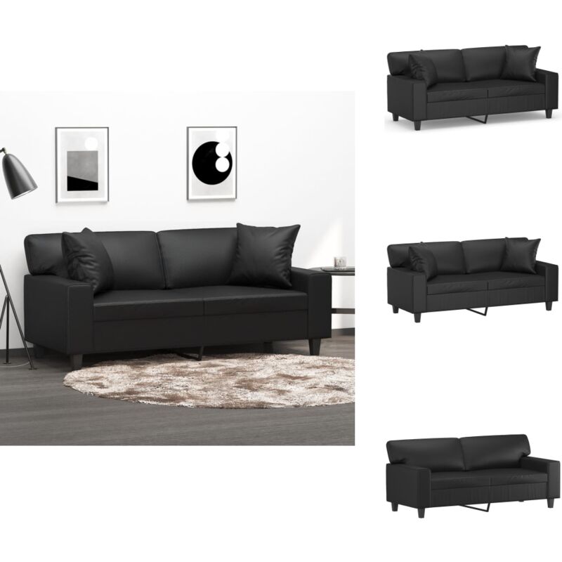2-Sitzer-Sofa mit Zierkissen Schwarz 140 cm Kunstleder - 2-Sitzer-Sofa - Schwarzes Sofa - Kunstledersofa - Wohnzimmersofa - Lounge Sofa