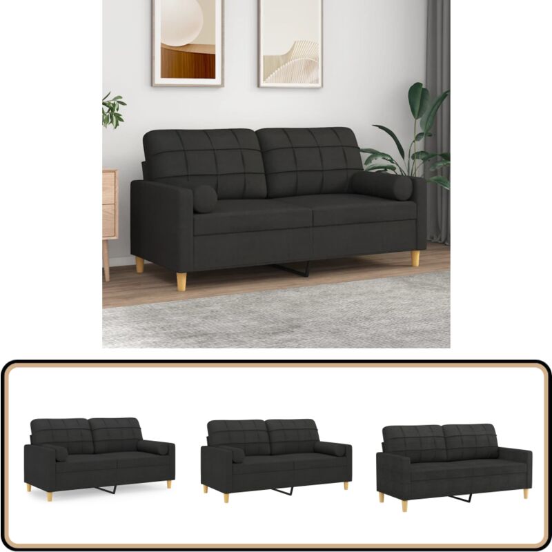 2-Sitzer-Sofa mit Zierkissen Schwarz 140 cm Stoff - 2-Sitzer-Sofa - Schwarzes Sofa - Wohnzimmersofa - Gemütliches Sofa - Schaumstoff Sofa