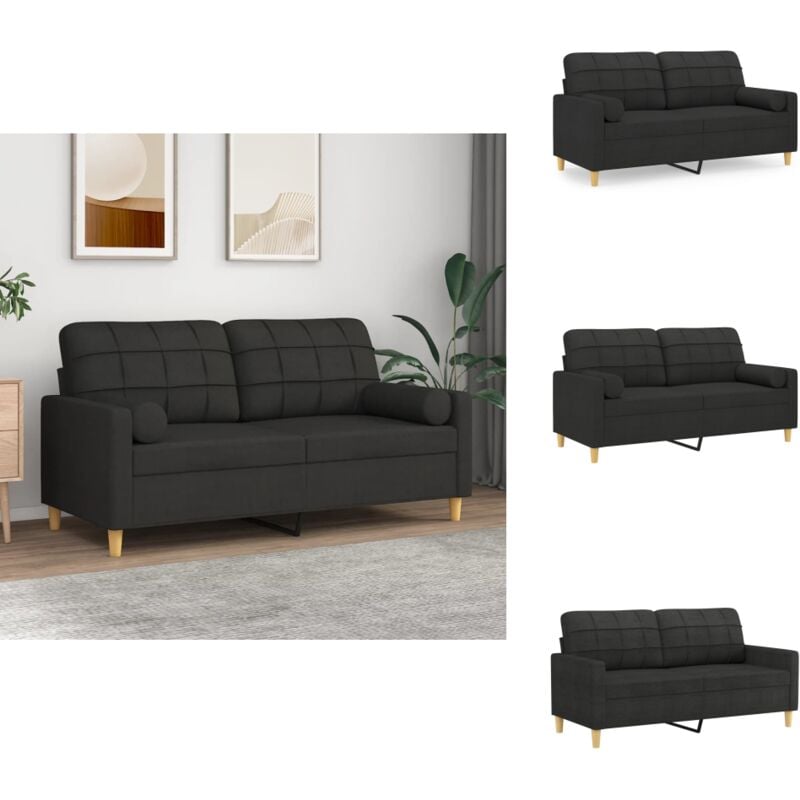 2-Sitzer-Sofa mit Zierkissen Schwarz 140 cm Stoff - 2-Sitzer-Sofa - Schwarzes Sofa - Wohnzimmersofa - Gemütliches Sofa - Schaumstoff Sofa
