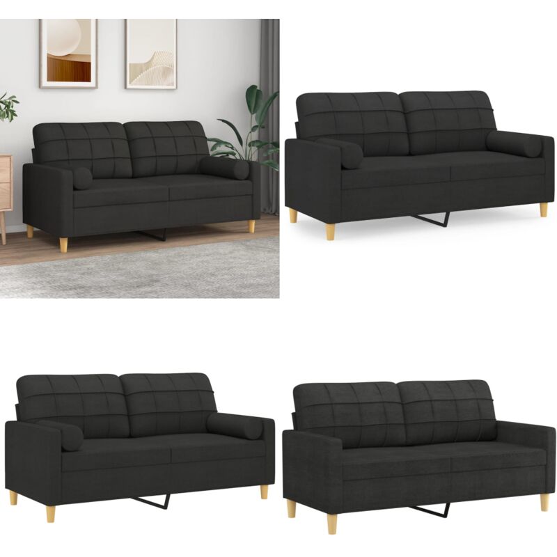 Vidaxl - 2-Sitzer-Sofa mit Zierkissen Schwarz 140 cm Stoff - 2-Sitzer-Sofa - Schwarzes Sofa - Wohnzimmersofa - Gemütliches Sofa - Schaumstoff Sofa