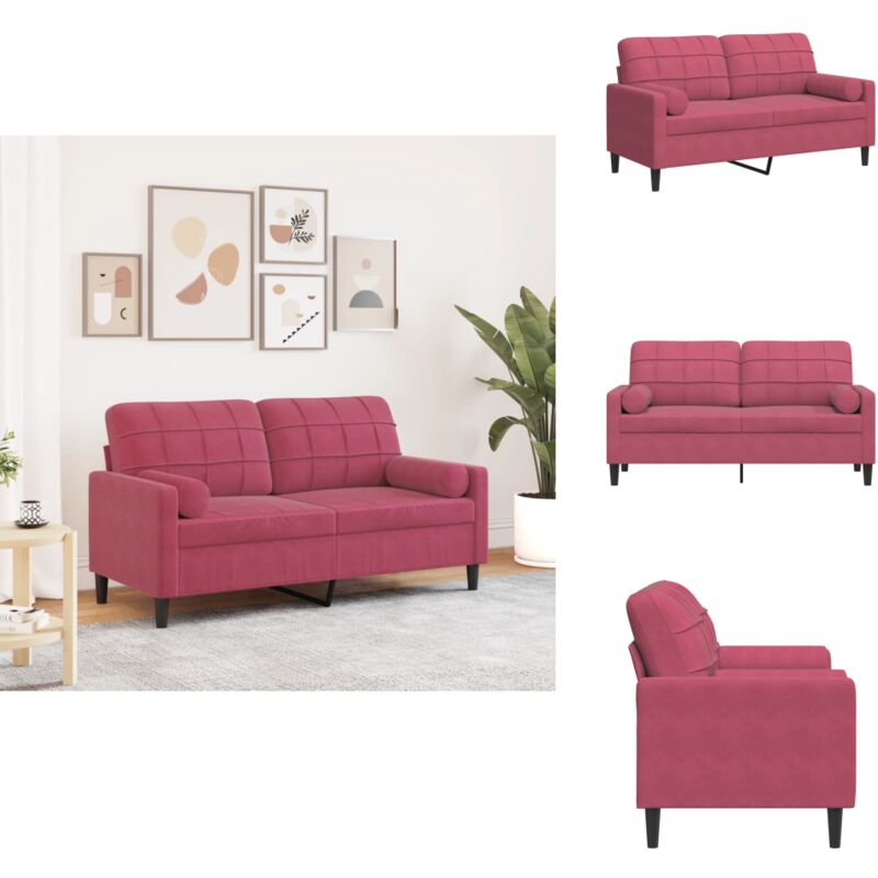 2-Sitzer-Sofa mit Zierkissen Weinrot 140 cm Samt - 2-Sitzer-Sofa - 2-Sitzer-Sofas - Sofa - Couch