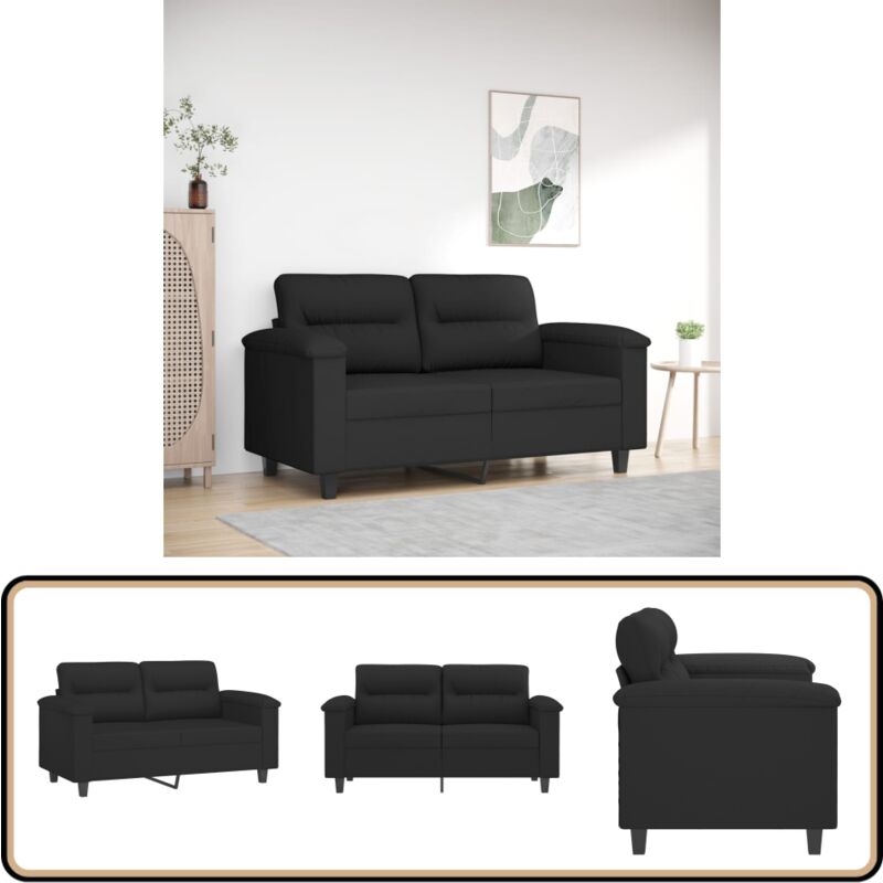 2-Sitzer-Sofa Schwarz 120 cm Mikrofasergewebe - Couch - 2-Sitzer Sofa - Wohnzimmersofa - Microfaser Sofa - Schwarzes Sofa
