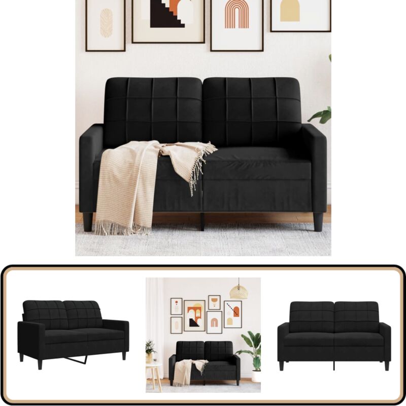 2-Sitzer-Sofa Schwarz 120 cm Samt - Samtsofa - 2-Sitzer Sofa - Wohnzimmersofa - Schwarzes Sofa - Modernes Sofa