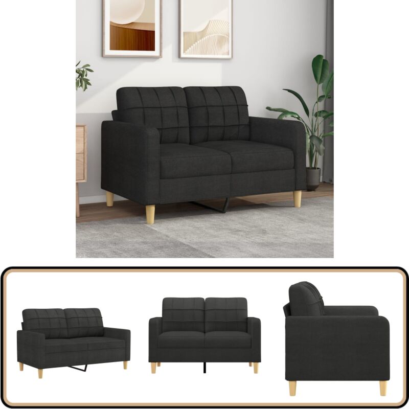 2-Sitzer-Sofa Schwarz 120 cm Stoff - 2-Sitzer Sofa - Schwarzes Sofa - Wohnzimmersofa - Modernes Sofa - Gemütliches Sofa