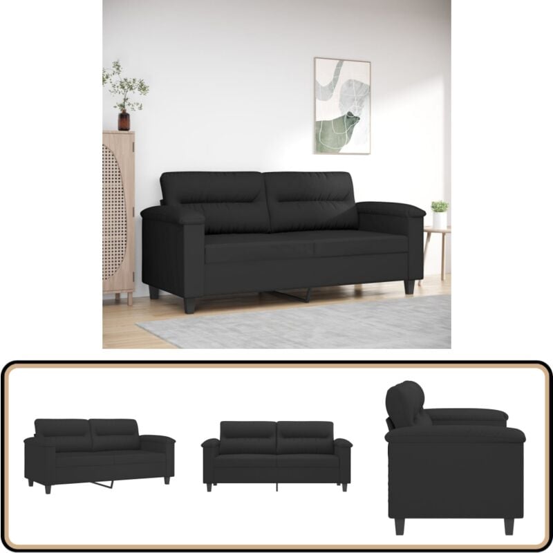 2-Sitzer-Sofa Schwarz 140 cm Mikrofasergewebe - Couch - 2-Sitzer Sofa - Wohncouch - Microfaser Sofa - Schwarzes Sofa