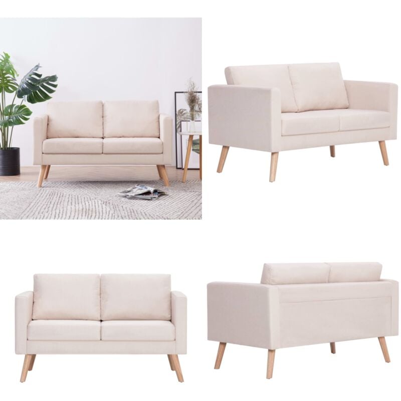 2-Sitzer-Sofa Stoff Cremeweiß - 2-Sitzer Sofa - Couch - Cremefarbenes Sofa - Gemütliches Sofa - Modernes Sofa - Home & Living
