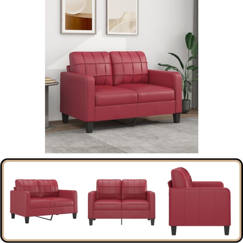 2-Sitzer-Sofa Weinrot 120 cm Kunstleder - 2-Sitzer Sofa - Wohnzimmersofa - Ledercouch - Kunstledersofa - Weinrot Sofa
