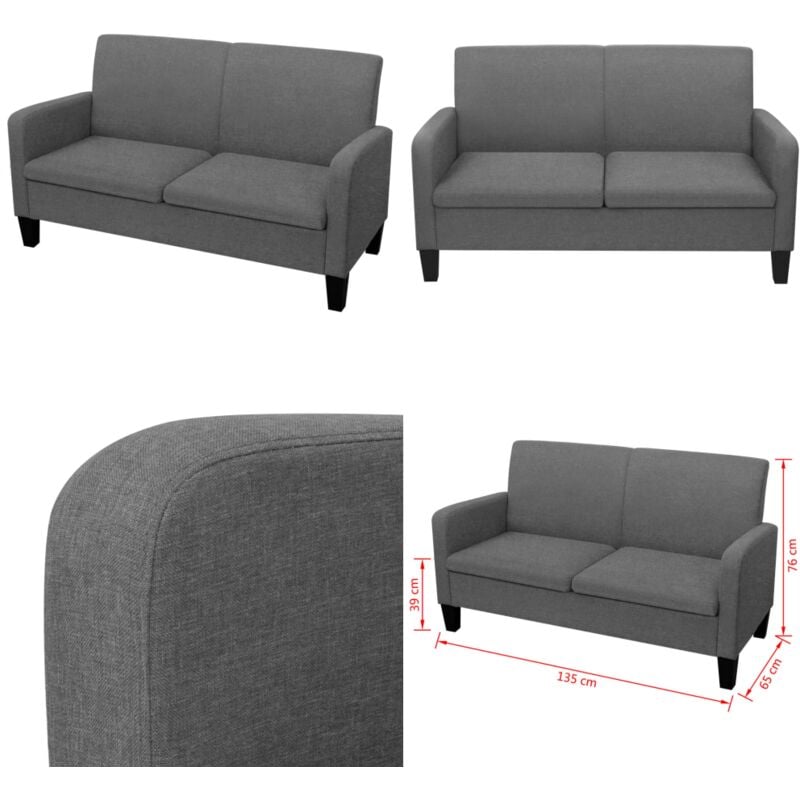 2-Sitzersofa 135 x 65 x76 cm Dunkelgrau - 2-Sitzer Sofa - Grau Sofa - Wohnzimmersofa - Sofa Dunkelgrau - Gemütliches Sofa - Home & Living