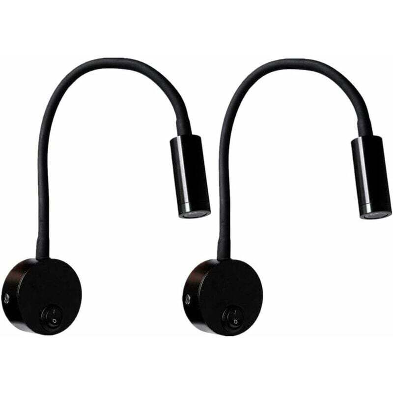 2 Pièces Noire Lampe de lecture Murale 3W, Flexible Cou Réglable Applique Lampe de Bureau en Aluminium, Lampe de Chevet avec Interrupteur LED Soins