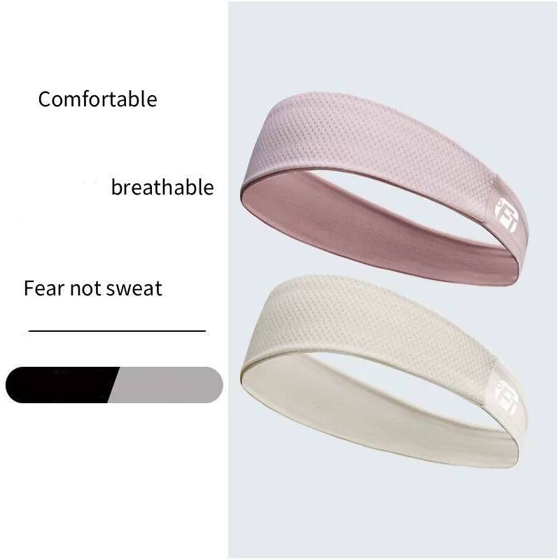 2 Stirnbänder - Sportstirnband für Yoga und Tennis - elastisches Stirnband - Laufstirnband - schweißableitendes Yoga-Stirnband (rosa + beige)