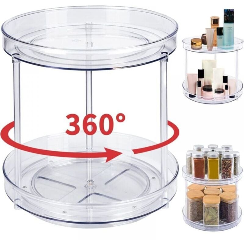 2-stöckiger Organizer – Runddrehplatte aus Kunststoff – Gewürzaufbewahrung für die Küche – Küchenregal für Gewürzgläser, Küche, Nachttisch, Schrank