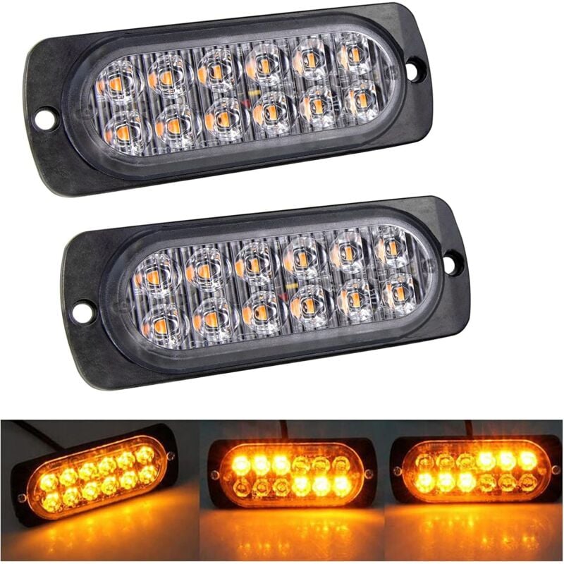 2 Stück 12 LEDs orangefarbenes Stroboskop-Bremslicht, 12 V 24 V LED-Lichtleiste für Offroad-Fahrzeuge, Autos, Nutzfahrzeuge, Boote, Anhänger,