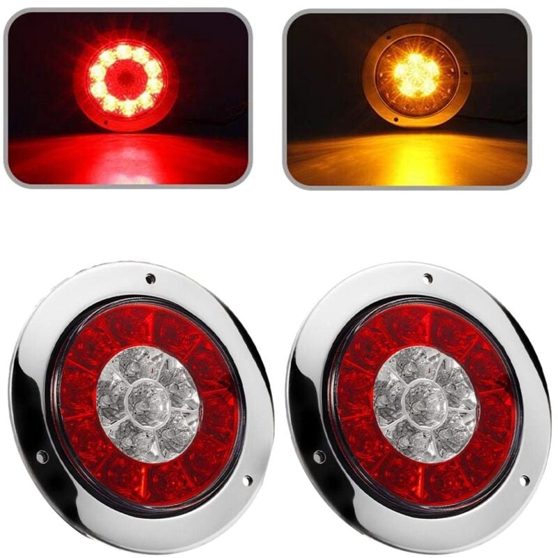 2 Stück 4 Zoll runde LED-Rück-, Brems- und Rücklichter für LKW-Anhänger, rote und bernsteinfarbene Parkblinker für lkw, Wohnmobil, Anhänger,