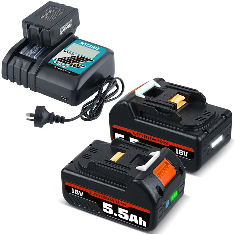 Pdstation - 2Stück 18V 5.5Ah Ersatzakku für Makita lxt BL1860B BL1850B BL1860 BL1850 BL1830+DC18RF 18V Schnellladeger Kompatibel mit Makita 14.4V-18