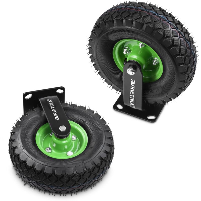 2 Stück Bockrolle Set ø 250 x 90 mm Rad, Ruhig Luftrad auf Stahlfelge Schwartz mit Stoßdämpfung, Bollerwagen & Transportwagen Kit