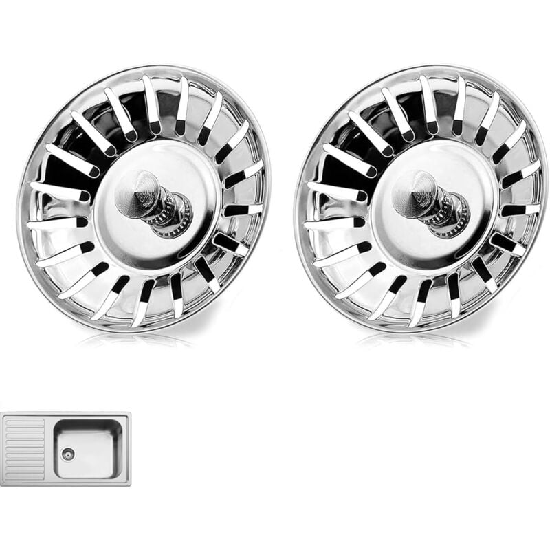 2 Stück Edelstahl Küchenspüle Stöpsel Sieb, Küchenspüle, Abflusssieb, Spüle, Ersatz für Lebensmittel und Loch, Haarfänger, Spüle, Lebensmittelfänger,