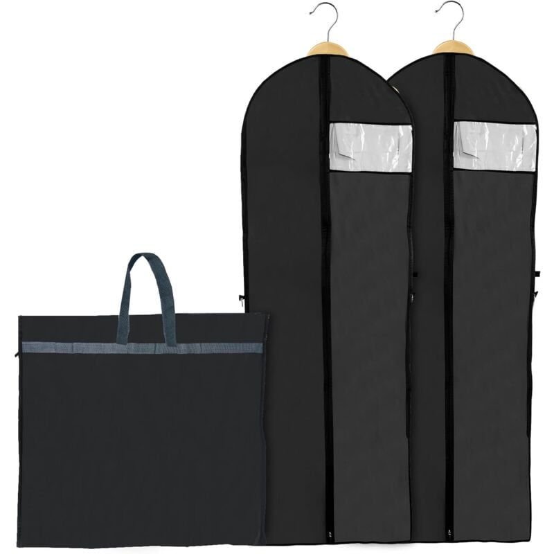 Ersandy - 2 Stück faltbare Kleiderhüllen 180 x 60 cm, atmungsaktive staubdichte Schutzhülle für lange Abendkleider, Brautanzüge (schwarz)