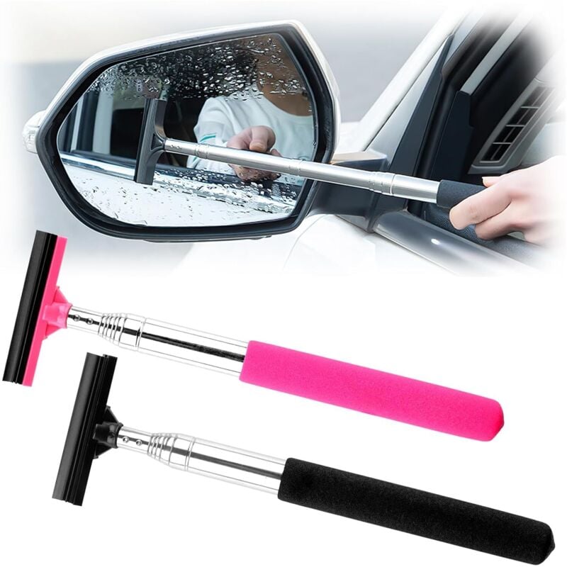 2 Stück Fensterabzieher Auto, Scheibenabzieher Auto, Auto Rückspiegel Wischer, Teleskop Spiegelwischer, Abzieher Auto, Einziehbar Fensterwischer für