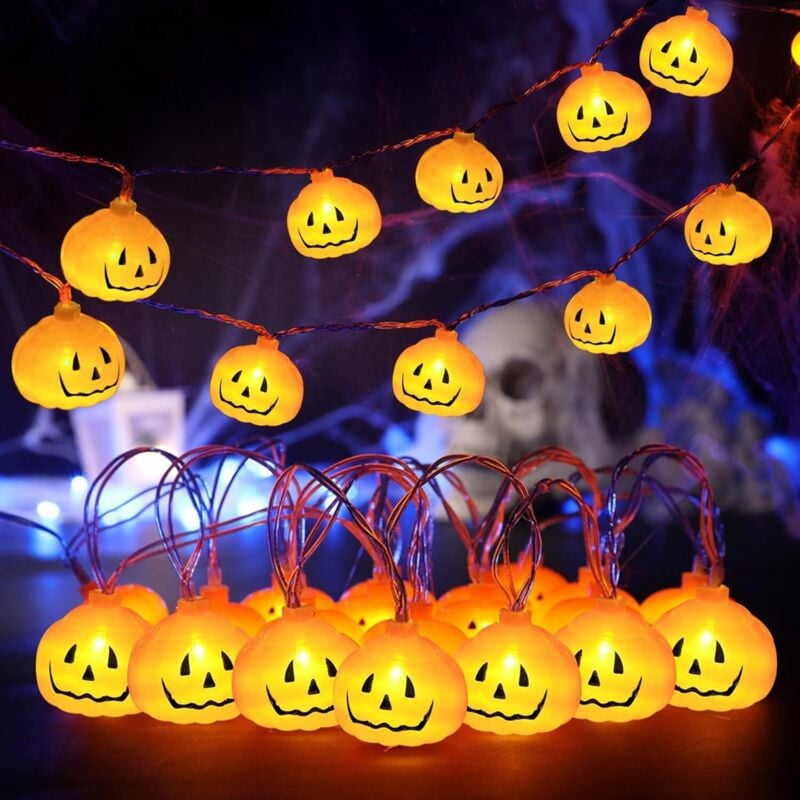 2 Stück Halloween Deko Lichterkette,300CM 20 LED kürbis Lampio,Halloween Kürbis Deko Lichterkette,Halloween Lichterkette Batterie,Halloween Kürbis
