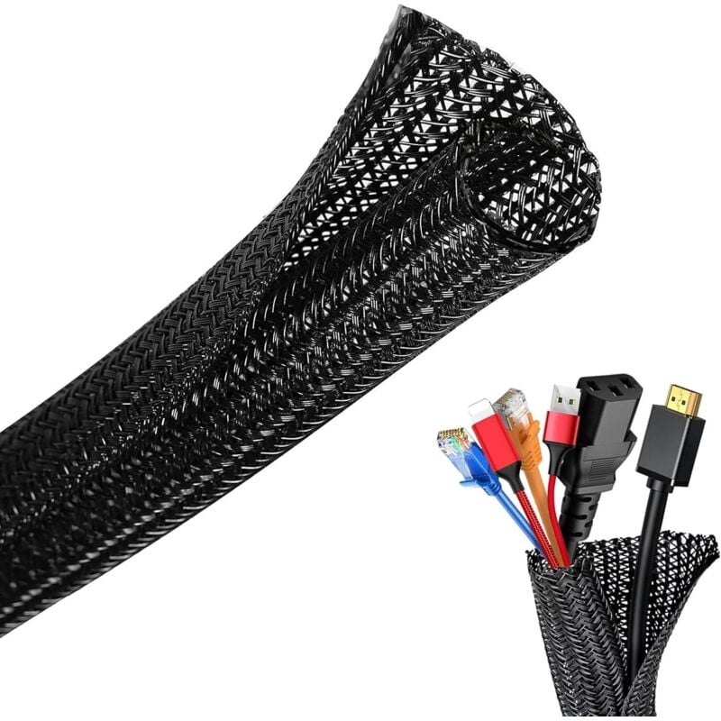 2 Stück Kabelschlauch 3M, 13mm Selbstschließend Kabelkanal, Flexibler gewebter Kabelmantel, Kabelmanagement für TV Computer Heimkino Automobilkabel