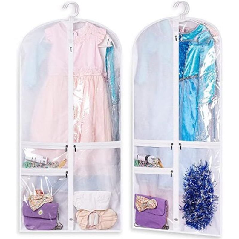 2 Stück Kleidersack für hängende Kleidung -100x50cm Anzugtasche, transparente Fenster Kinderkleidung Staubbeutel, Reißverschluss Kleidung