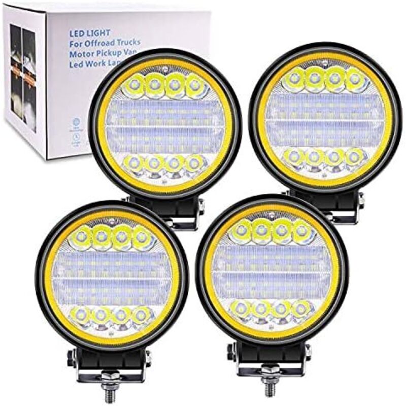 2 Stück LED-Arbeitsscheinwerfer, 72 W, Arbeitsscheinwerfer, Spot-Flutlicht, Nebelscheinwerfer mit bernsteinfarbenen Angel Eyes, LED-Zusatzlichtleiste
