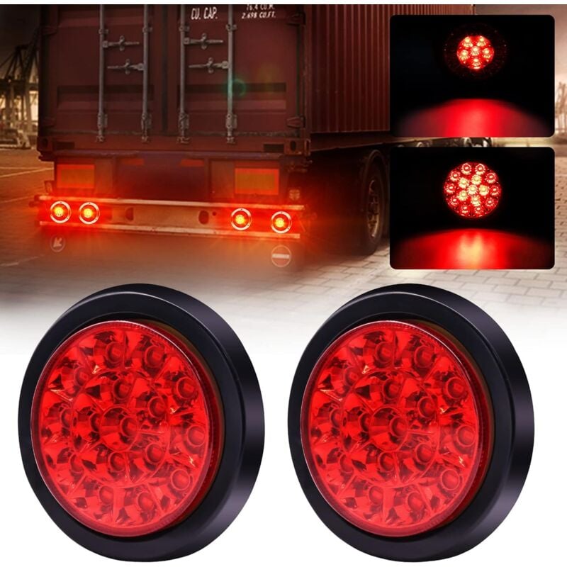 2 Stück LKW-Rücklichter, 24 V, rund, integrierte LED-Rücklichter mit hoher Helligkeit, Anhänger-Bremslichter, LKW, Transporter, Nachlauf, rot