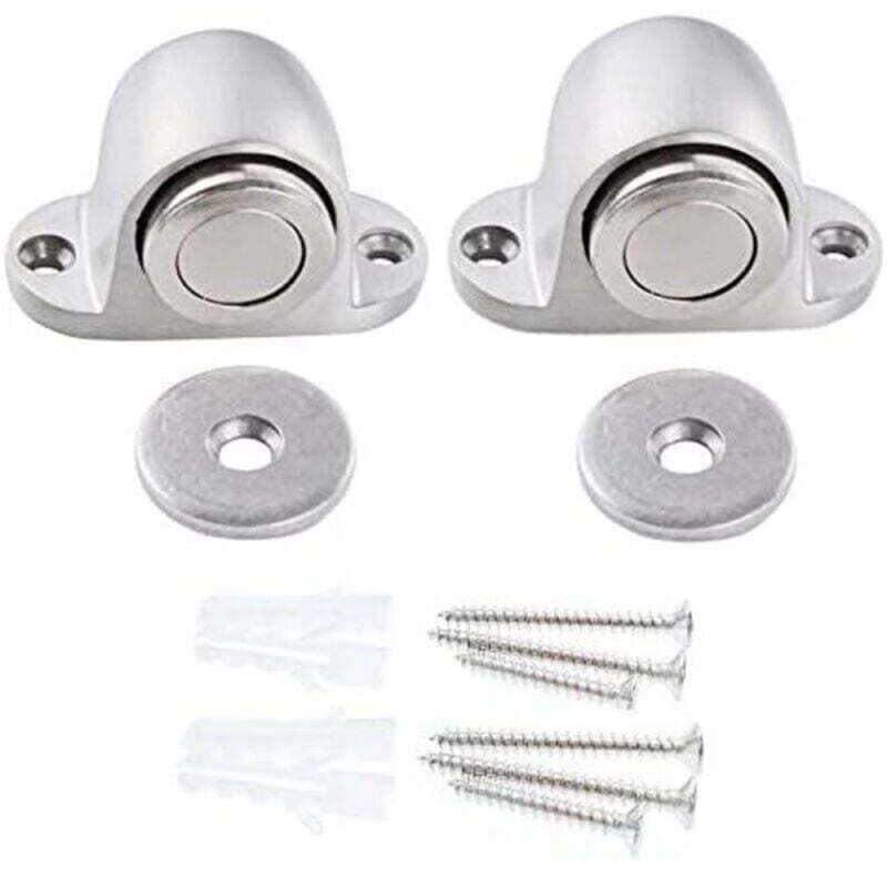 (2 Stück) Magnetische Türstopper aus Edelstahl mit montierten Schrauben für Zuhause, Schule oder Büro, Silber
