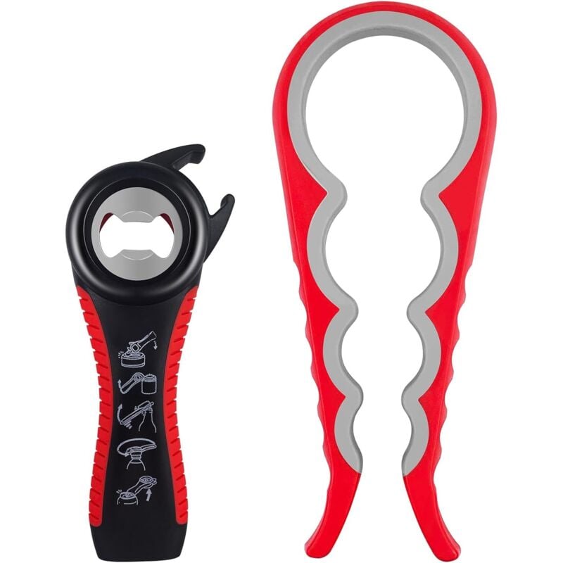 Jalleria - 2 Stück Manueller Glasöffner, Multifunktionaler 5-in-1-Flaschenöffner, 4-in-1-Flaschenöffner, Glasöffner für Senioren, Kinder,