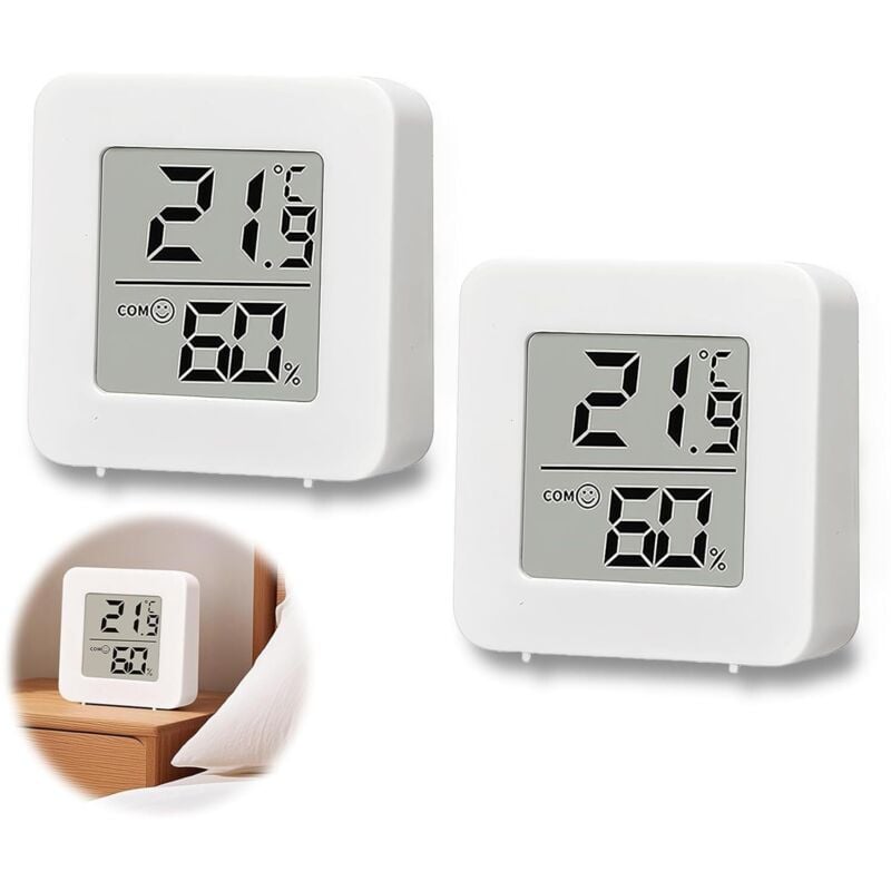 2 Stück Mini-LCD-Thermometer, digitales Hygrometer, kabelloses Thermometer, Feuchtigkeitsmessung für Babyzimmer, Wohnzimmer, Büro, Gewächshaus (weiß)