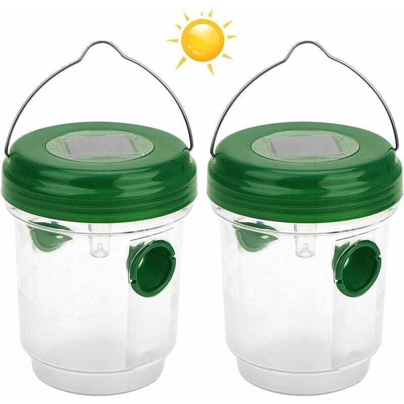 2 Stück Solar-Wespenfalle mit LED-Licht, Insektenfallen, Insektenfänger, Honigfalle, Bienen, Hornissen, Mücken, Fruchtfliegen für den Innen- und