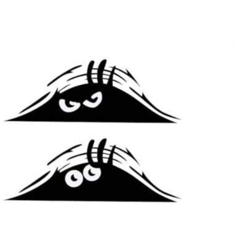 2 Stück Spukende Monster Augen Autoaufkleber Spukender Elf Decal Wasserdicht Lächelnd und Böse Schwarz Autoaufkleber für Autoscheibenstoßstangen