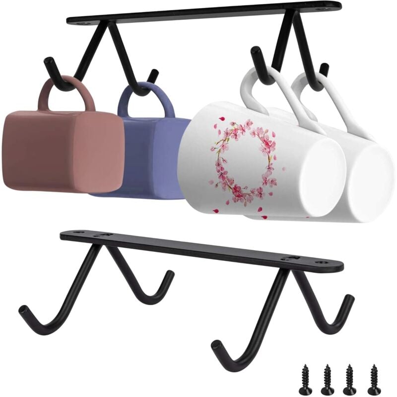 2 Stück Tassenhalter zum Aufhängen, Haken zum Aufhängen von Tassen, Kaffeetassenhalter unter dem Schrank, mit 4 Schrauben für Tassen, Kaffeetassen,