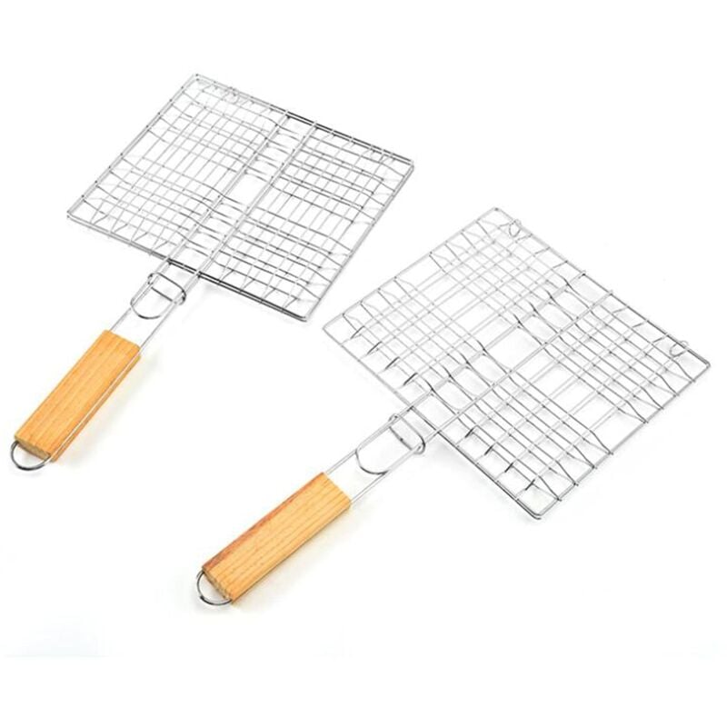 2 Stück tragbarer Edelstahl-Grill, Edelstahl-Grill, tragbarer Grill, Edelstahl-Grillkorb, Steak, Fleisch, Garnelen, Gemüse, gegrillter Fisch