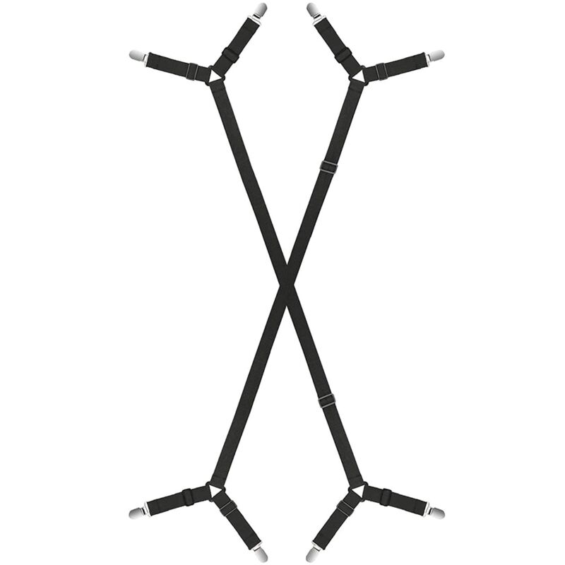 Tlily - 2 Stück verstellbare elastische Hosenträger Greiferhalter Gurtclip für Bettlaken Matratzenbezüge Sofakissen-Schwarz