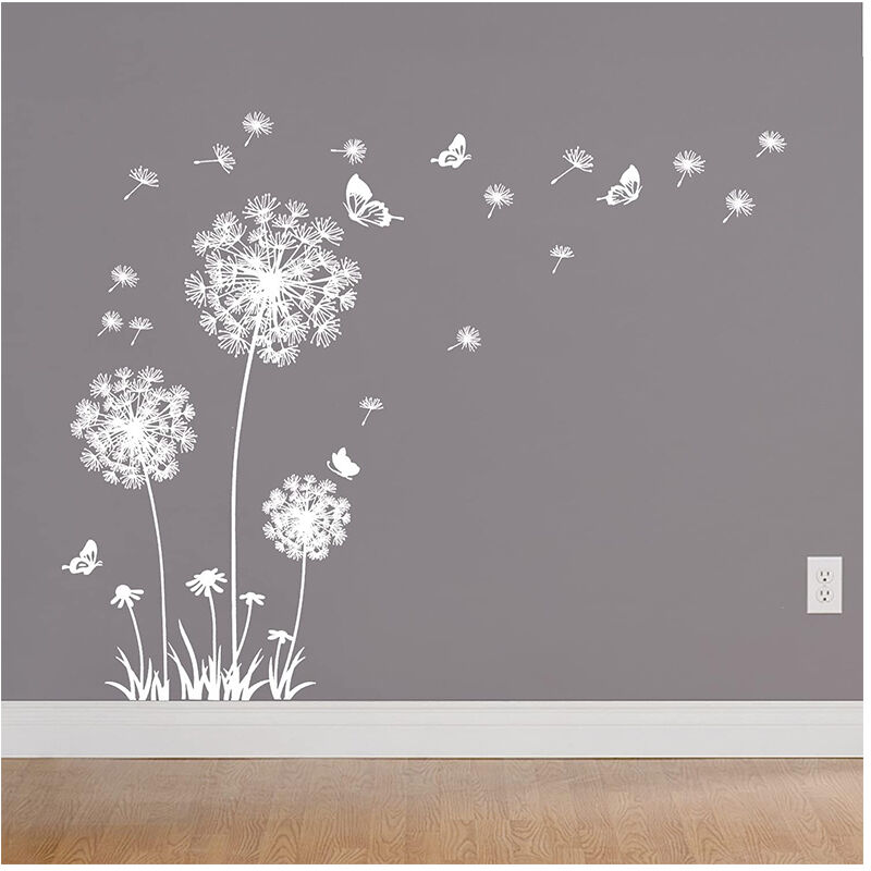 2 Stück Weiß Wandtattoo Pusteblumen für Wanddeko Löwenzahn Blumen