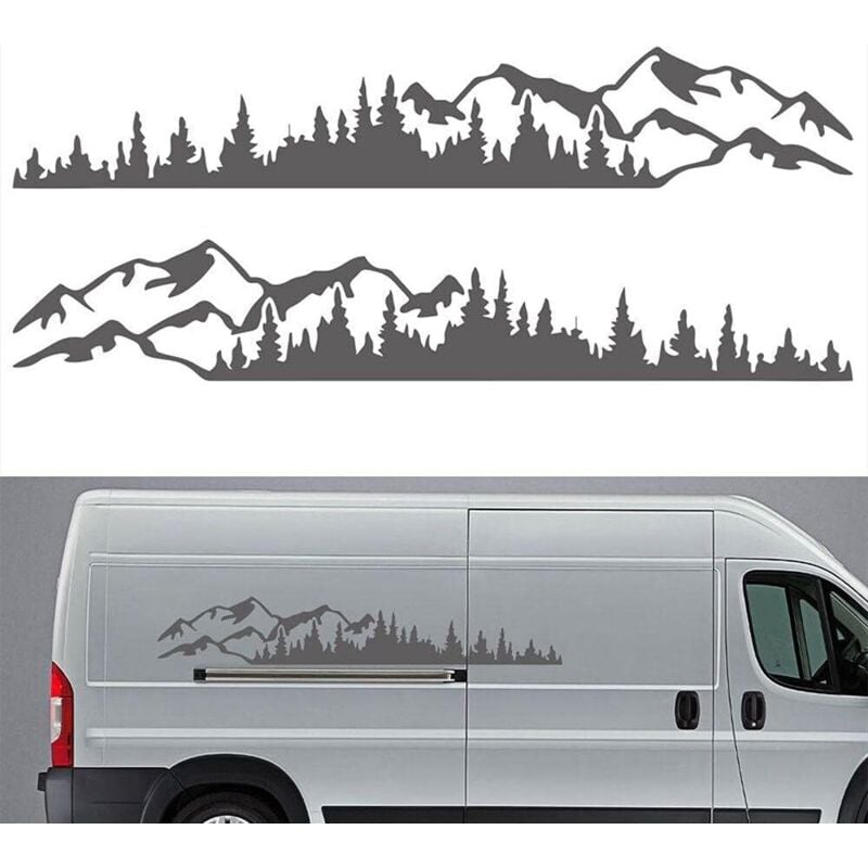Grau 2 Stück Autoaufkleber Bergwald Vinyl Autoaufkleber LKW Fenster Autoscooter Türaufkleber Kajak Vinyl Dekorativer Körperaufkleber