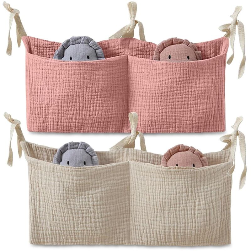 2 Stücke Babybett Organizer Hängend, 2-in-1 Baby Kinderzimmer Organizer Aufhängen Babybett Verstellbarer Organizer für Windeln Kleidung Spielzeug