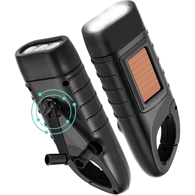 2-teilige Handkurbel-Taschenlampe, Solar-Handkurbel-Taschenlampe, wiederaufladbare LED-Dynamo-Taschenlampe mit Handkurbel, Not-Handkurbelleuchte für