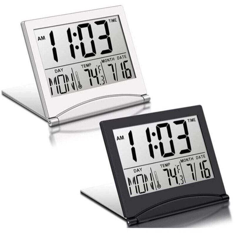 2-teiliger digitaler Reisewecker, faltbare LCD-Uhr mit XU, Kalender, Temperaturanzeige, Schlummerfunktion, tragbarem Display, Tischuhr - KZQ