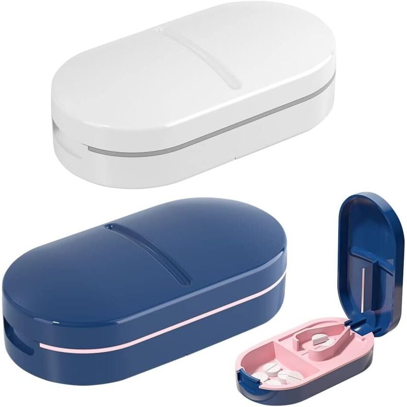 Stück Pillenteiler, 2-in-1-Pillenteiler, tragbarer Pillenteiler, Pillensplitter mit Pillenaufbewahrungsfach